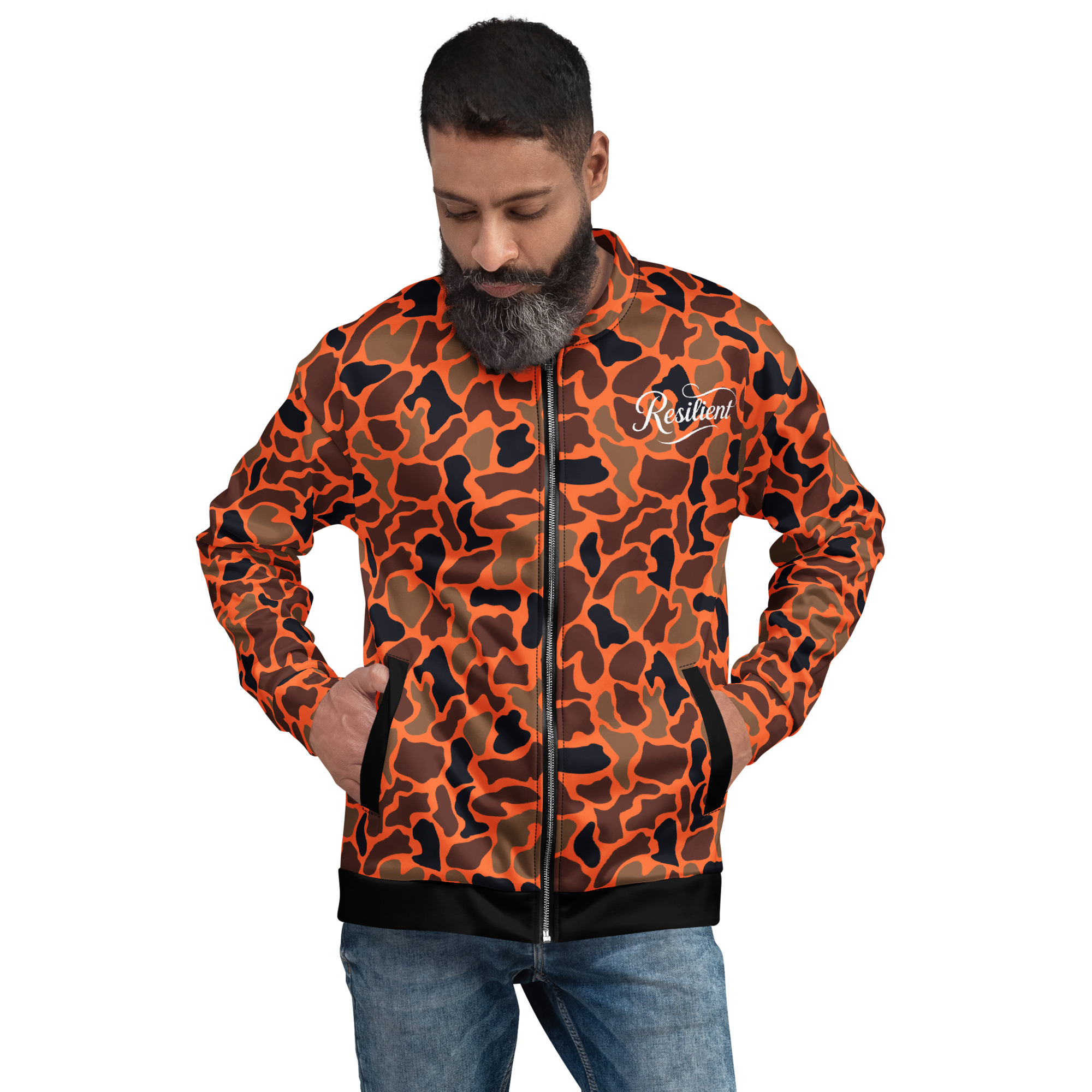 Orange Camo Unisex Bomber Jacket